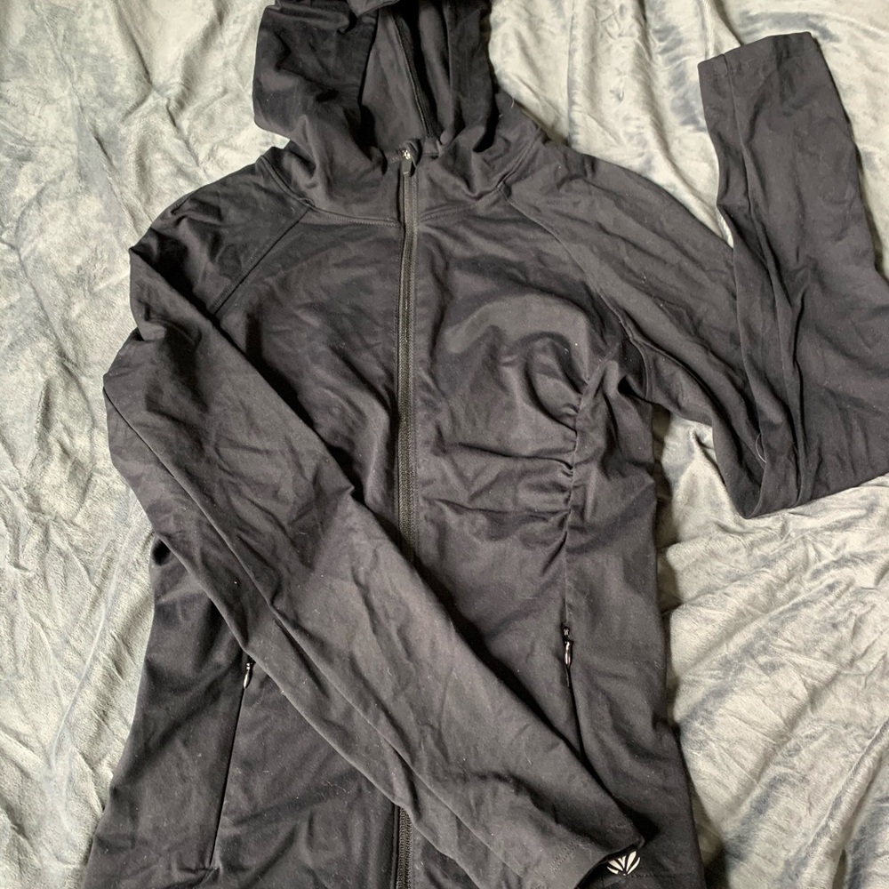 Zip up Athletic Hoodie with Pleather Detail